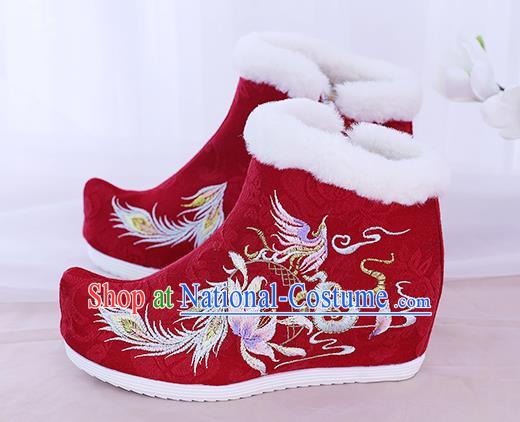 China Traditional New Year Shoes Embroidered Red Boots National Winter Shoes