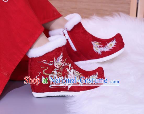 China Traditional New Year Shoes Embroidered Red Boots National Winter Shoes