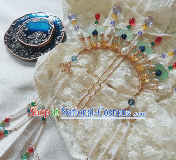 Chinese Traditional Tassel Hairpin Hanfu Hair Accessories Ancient Empress Pearls Hair Crown