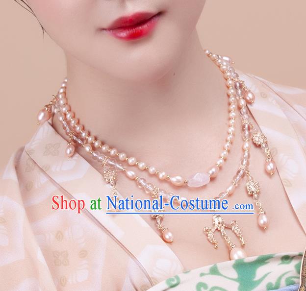 China Traditional Ming Dynasty Hanfu Necklace Handmade Ancient Princess Pearls Necklet Accessories