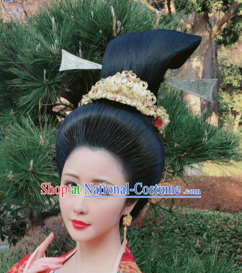 Chinese Handmade Gems Hairpin Traditional Ming Dynasty Empress Golden Hair Crown