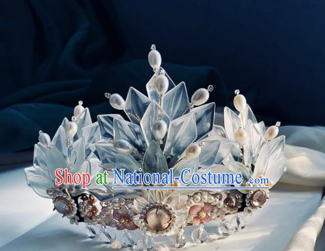 Chinese Handmade Shell Hairpin Traditional Ming Dynasty Princess Pearls Hair Crown