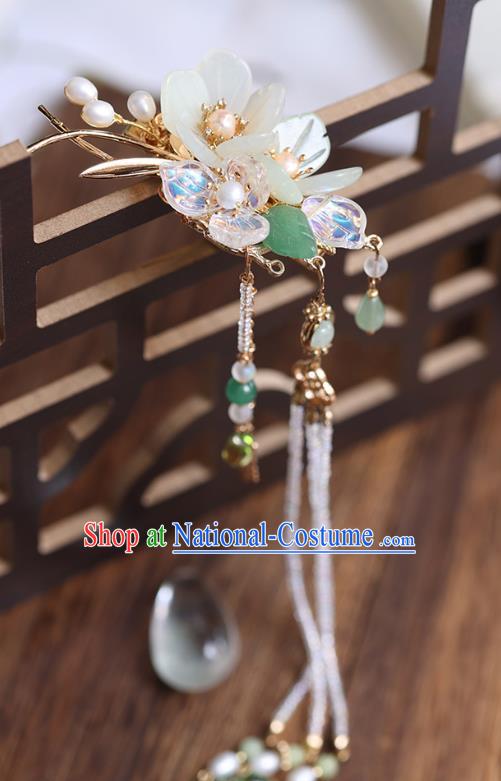 Chinese Handmade Beads Tassel Hair Stick Traditional Ming Dynasty Princess Flowers Hairpin