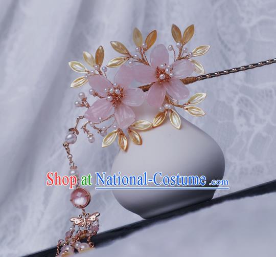 Chinese Handmade Shell Leaf Hair Stick Traditional Ming Dynasty Princess Peach Blossom Hairpin