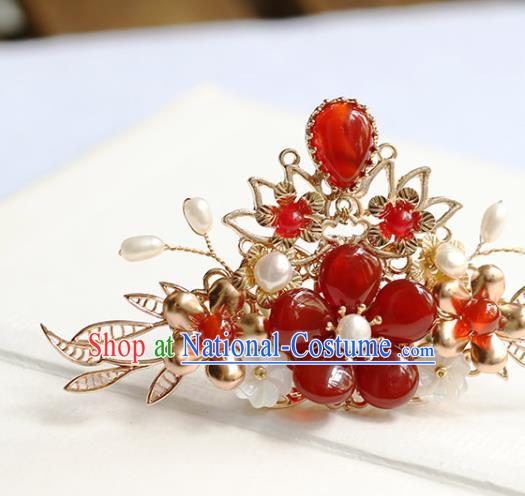 Chinese Handmade Agate Hair Crown Traditional Ming Dynasty Princess Plum Blossom Hairpin