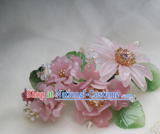 Chinese Handmade Headwear Ming Dynasty Hairpin Traditional Ancient Princess Pink Peony Hair Stick