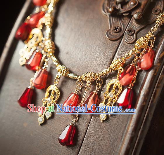 China Traditional Ming Dynasty Princess Tassel Necklace Accessories Handmade Golden Necklet Jewelry