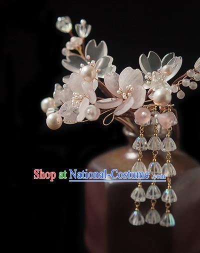 Chinese Handmade Flowers Hair Stick Traditional Ming Dynasty Princess Crystal Tassel Hairpin