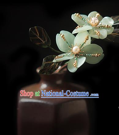 Chinese Handmade Hair Stick Traditional Song Dynasty Princess Green Peach Blossom Hairpin