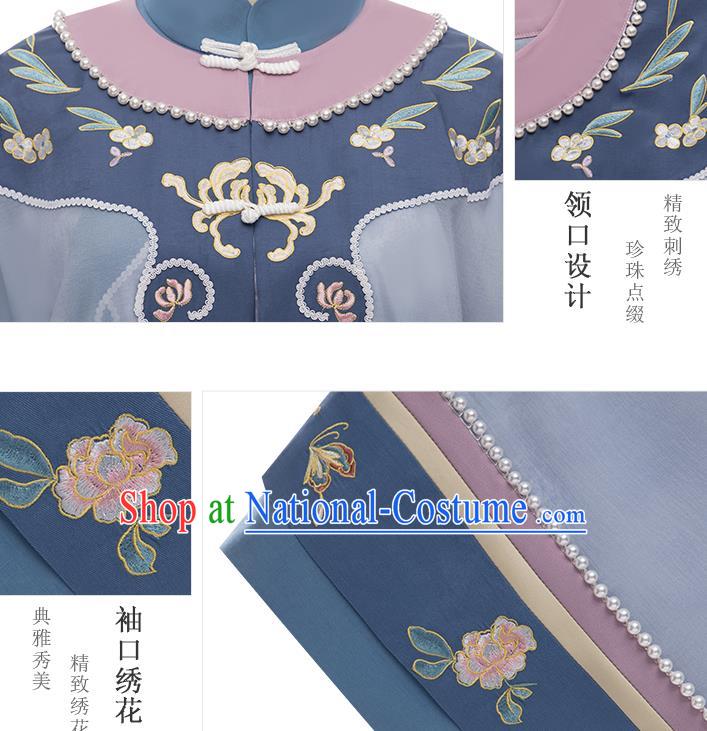 China Ancient Landlord Consort Blue Dress Garment Traditional Qing Dynasty Rich Female Clothing