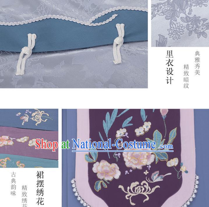 China Ancient Landlord Consort Blue Dress Garment Traditional Qing Dynasty Rich Female Clothing