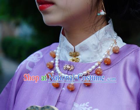 China Traditional Ming Dynasty Pearls Necklet Accessories Handmade Hanfu Agate Pumpkin Necklace