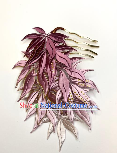 China Ancient Imperial Consort Hair Comb Traditional Qing Dynasty Lilac Maple Leaf Hairpin