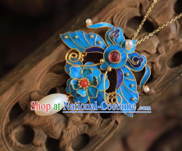 China Traditional Pearls Necklace Jewelry Accessories Qing Dynasty Cloisonne Butterfly Necklet Pendant