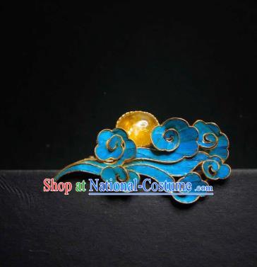 China Traditional Cheongsam Topaz Breastpin Jewelry Handmade Blueing Cloud Brooch Accessories