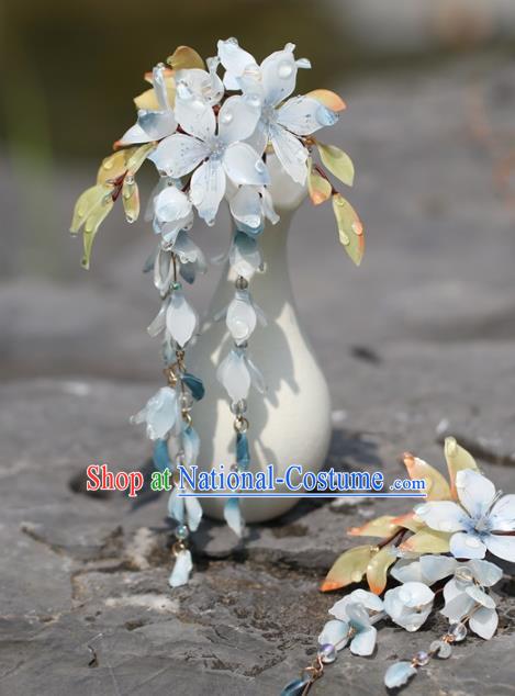 China Hanfu Tassel Hair Stick Classical Hair Accessories Traditional Ming Dynasty Princess Blue Flowers Hairpin