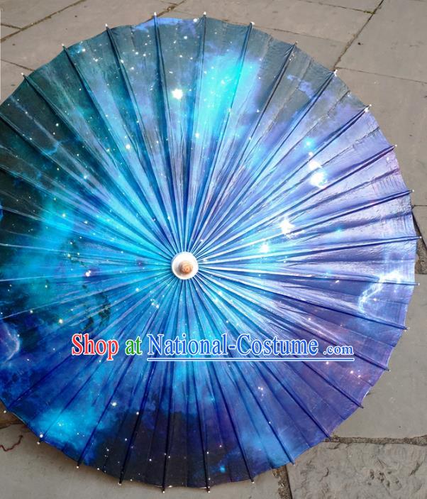 China Handmade Deep Blue Oil Paper Umbrella Classical Dance Umbrella Traditional Bumbershoot