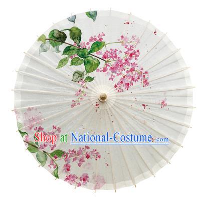 China Traditional Printing Flowers White Oil Paper Umbrella Handmade Stage Show Umbrella