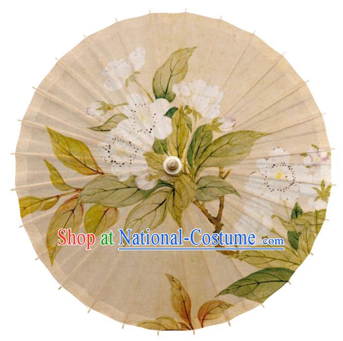 China Traditional Printing Pear Blossom Oil Paper Umbrella Handmade Classical Dance Beige Umbrella