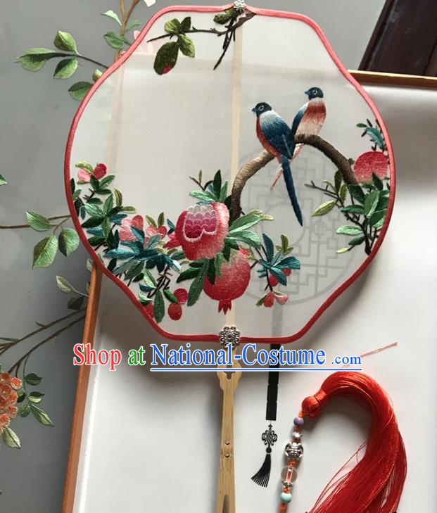 Chinese Traditional Ancient Princess Fan Classical Palace Fan Handmade Embroidered Pomegranate Silk Fan