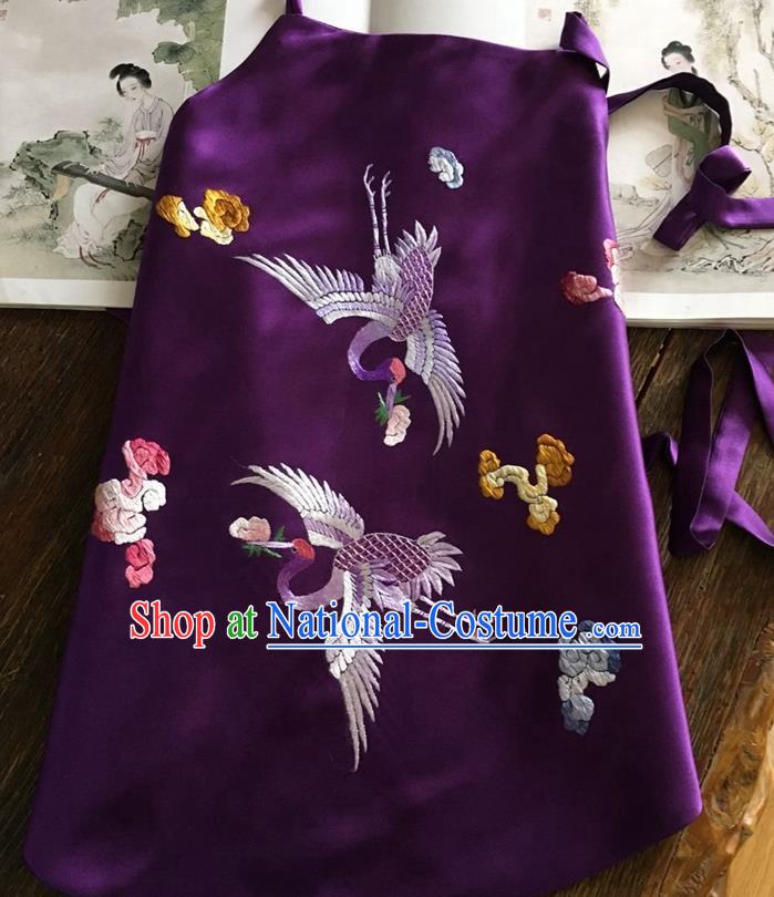 China Handmade Embroidered Cranes Purple Silk Bellyband Traditional Stomachers Undergarment Sexy Corset