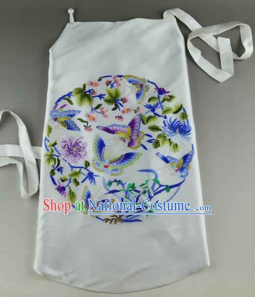 China Women Sexy Corset Handmade Embroidered Orchids Butterfly White Silk Bellyband Traditional Stomachers Undergarment