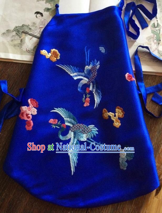 China Handmade Embroidered Crane Royalblue Silk Bellyband Traditional Undergarment Stomachers Women Sexy Corset