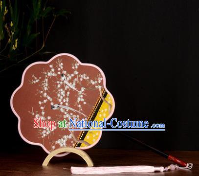 Chinese Handmade Red Silk Fan Traditional Wedding Palace Fan Embroidered Plum Blossom Fan