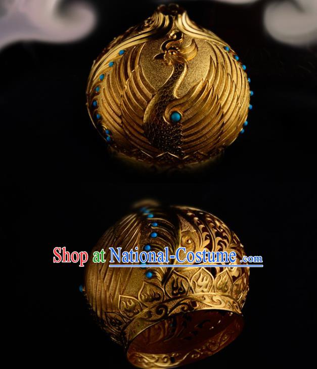 China Ancient Court Beauty Phoenix Coronet Handmade Traditional Tang Dynasty Palace Princess Golden Hair Crown