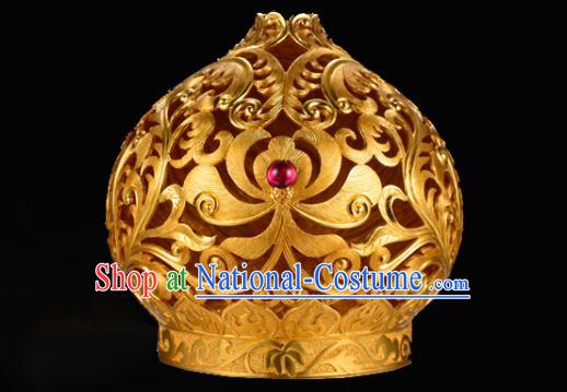 China Ancient Court Beauty Phoenix Coronet Handmade Traditional Tang Dynasty Palace Princess Golden Hair Crown