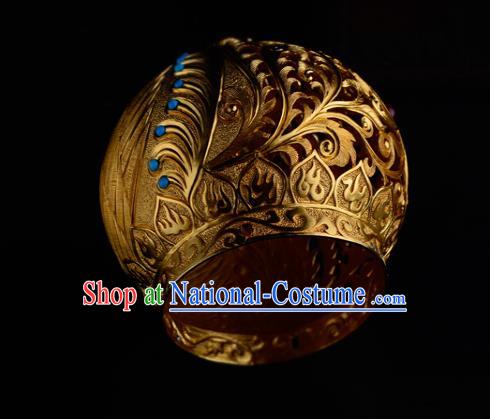 China Ancient Court Beauty Phoenix Coronet Handmade Traditional Tang Dynasty Palace Princess Golden Hair Crown