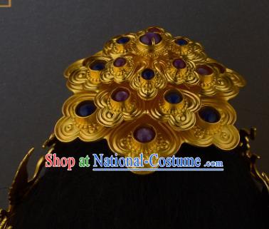 China Ancient Empress Ruby Hair Jewelry Handmade Traditional Ming Dynasty Queen Gems Hair Crown