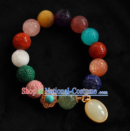 Chinese Traditional Colorful Beads Wristlet Accessories National Cheongsam Crystal Bracelet