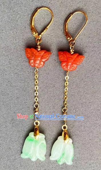 Chinese Handmade Jade Ear Accessories Traditional Cheongsam Agate Butterfly Earrings