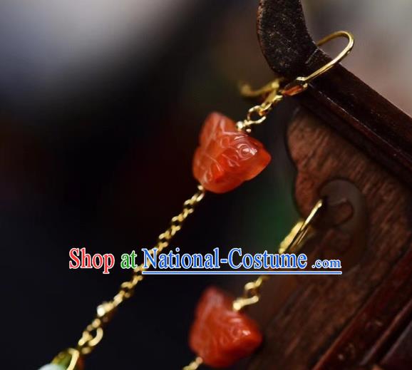 Chinese Handmade Jade Ear Accessories Traditional Cheongsam Agate Butterfly Earrings