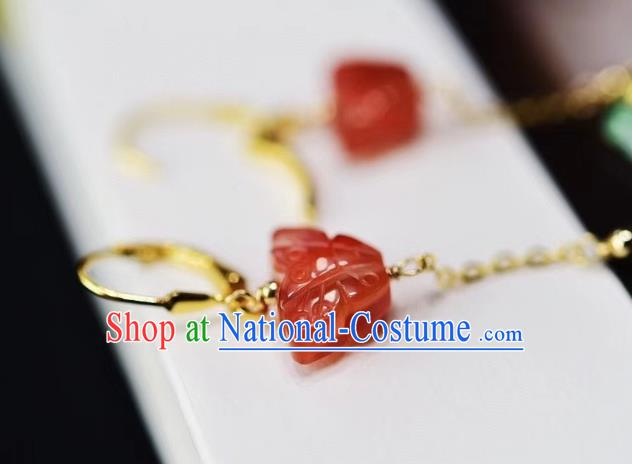 Chinese Handmade Jade Ear Accessories Traditional Cheongsam Agate Butterfly Earrings