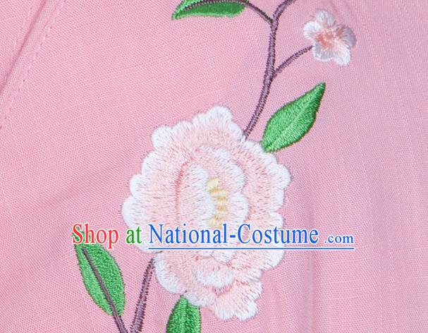 China Martial Arts Embroidered Clothing Traditional Tai Chi Training Costume Kung Fu Pink Flax Uniforms