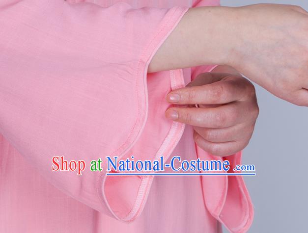 China Martial Arts Embroidered Clothing Traditional Tai Chi Training Costume Kung Fu Pink Flax Uniforms