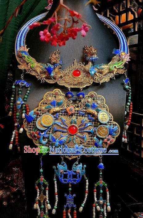 China Traditional Cloisonne Necklace Accessories Handmade Filigree Necklet Pearls Tassel Pendant