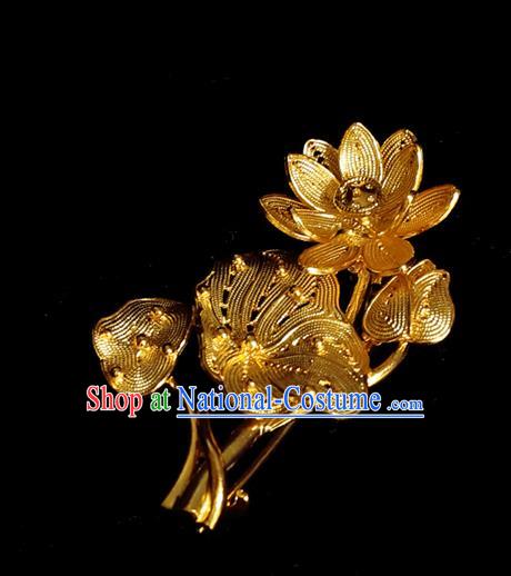 Handmade Chinese Cheongsam Golden Lotus Brooch Accessories Traditional Wedding Breastpin Jewelry