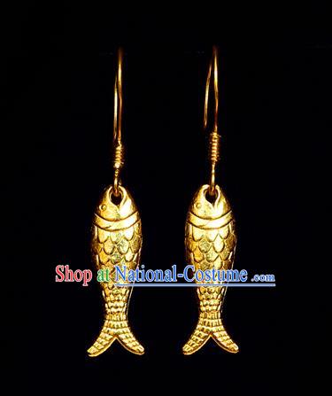 Chinese Traditional Hanfu Golden Carp Earrings Accessories Ancient Princess Silver Ear Jewelry