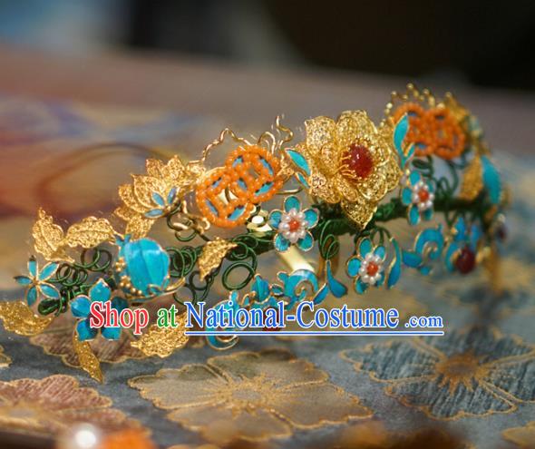 China Ancient Empress Blueing Hair Crown Traditional Court Pearls Hair Jewelry Qing Dynasty Hair Accessories