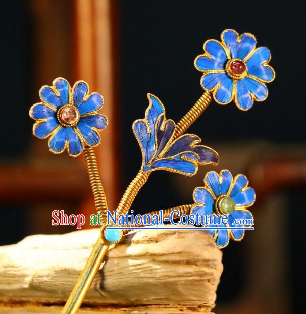 China Qing Dynasty Palace Lady Hairpin Ancient Princess Flowers Hair Stick Traditional Cloisonne Hair Jewelry