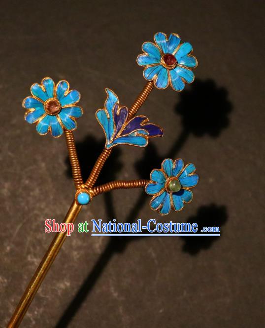 China Qing Dynasty Palace Lady Hairpin Ancient Princess Flowers Hair Stick Traditional Cloisonne Hair Jewelry