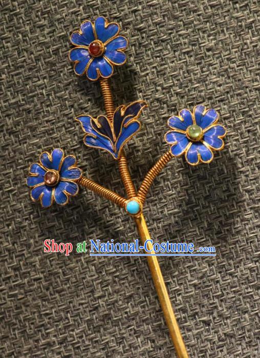 China Qing Dynasty Palace Lady Hairpin Ancient Princess Flowers Hair Stick Traditional Cloisonne Hair Jewelry