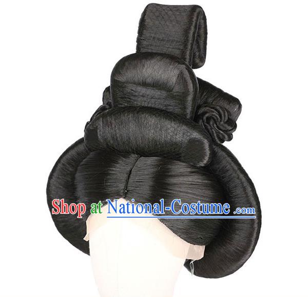 Handmade Chinese Ancient Imperial Consort Wig Sheath Headwear Traditional Tang Dynasty Court Woman Yang Yuhuan Wigs Chignon