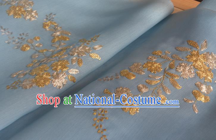 Chinese Traditional Hanfu Silk Fabric Embroidered Blue Silk