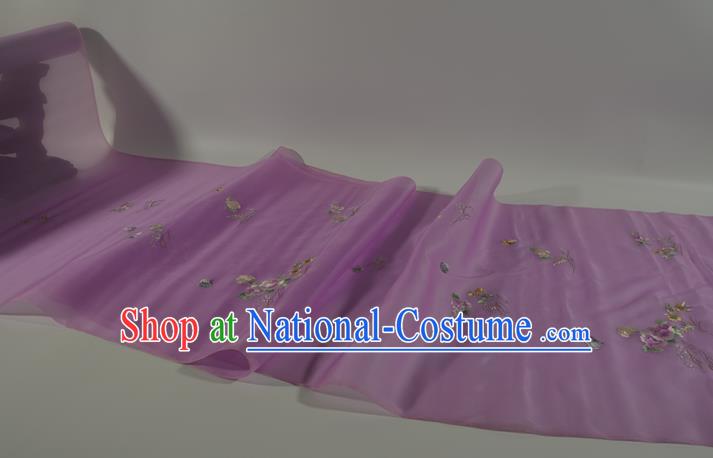 Chinese Suzhou Embroidered Peony Purple Silk Traditional Hanfu Silk Fabric