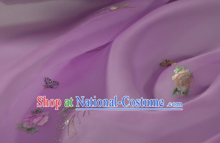 Chinese Suzhou Embroidered Peony Purple Silk Traditional Hanfu Silk Fabric