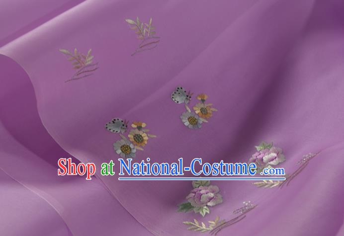 Chinese Suzhou Embroidered Peony Purple Silk Traditional Hanfu Silk Fabric